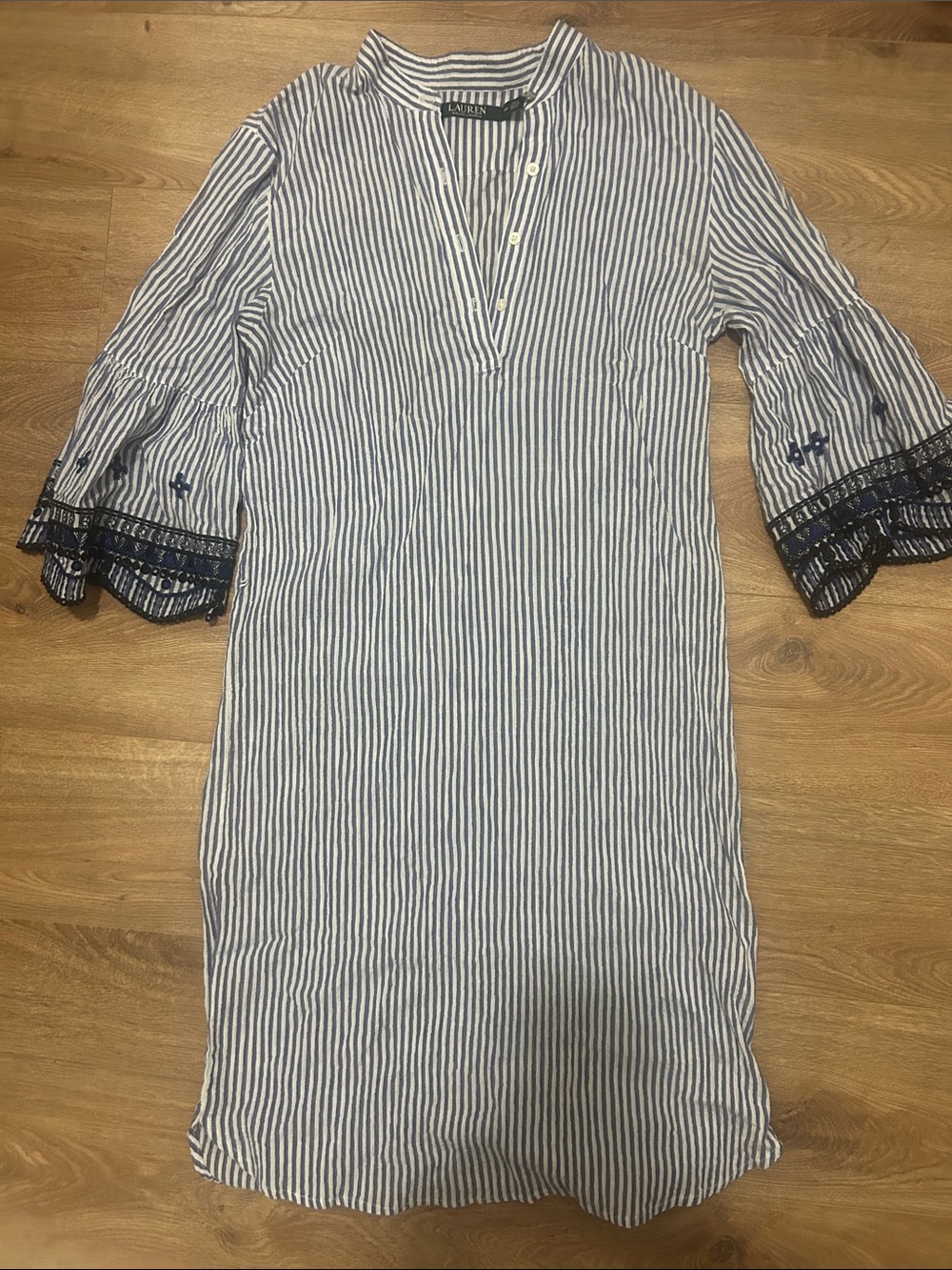 Ralph Lauren Blue & White Vertical Striped dress size 10p